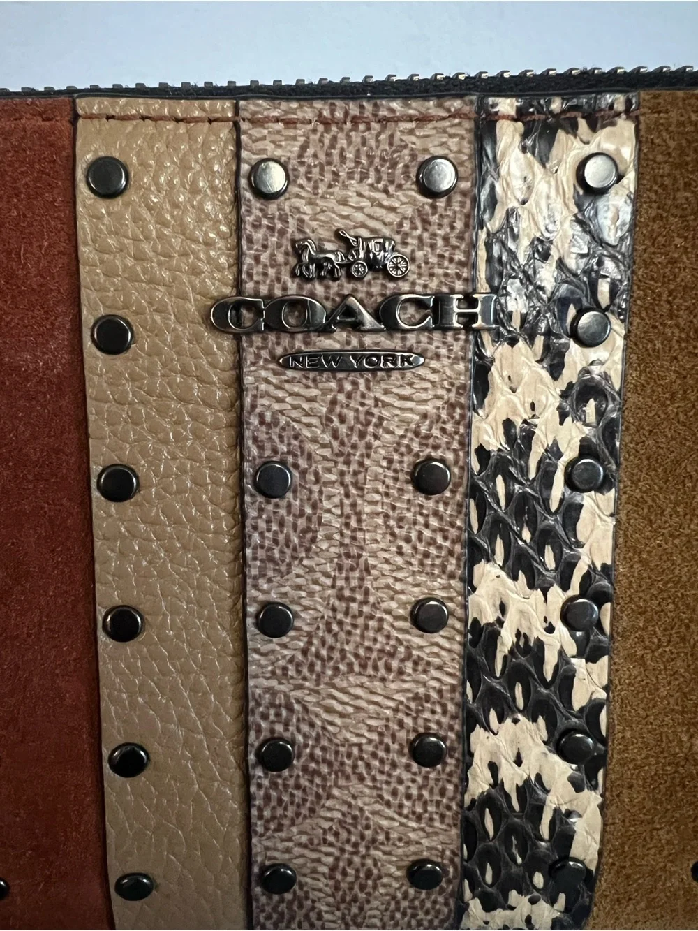 Coach EUC Accordion Zip Wallet Wristlet Patchwork and Snake Skin Detail